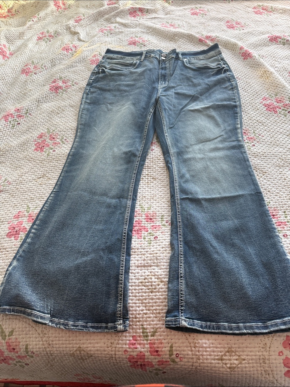 Women's Blue Flare Jeans - Classic Mid Wash